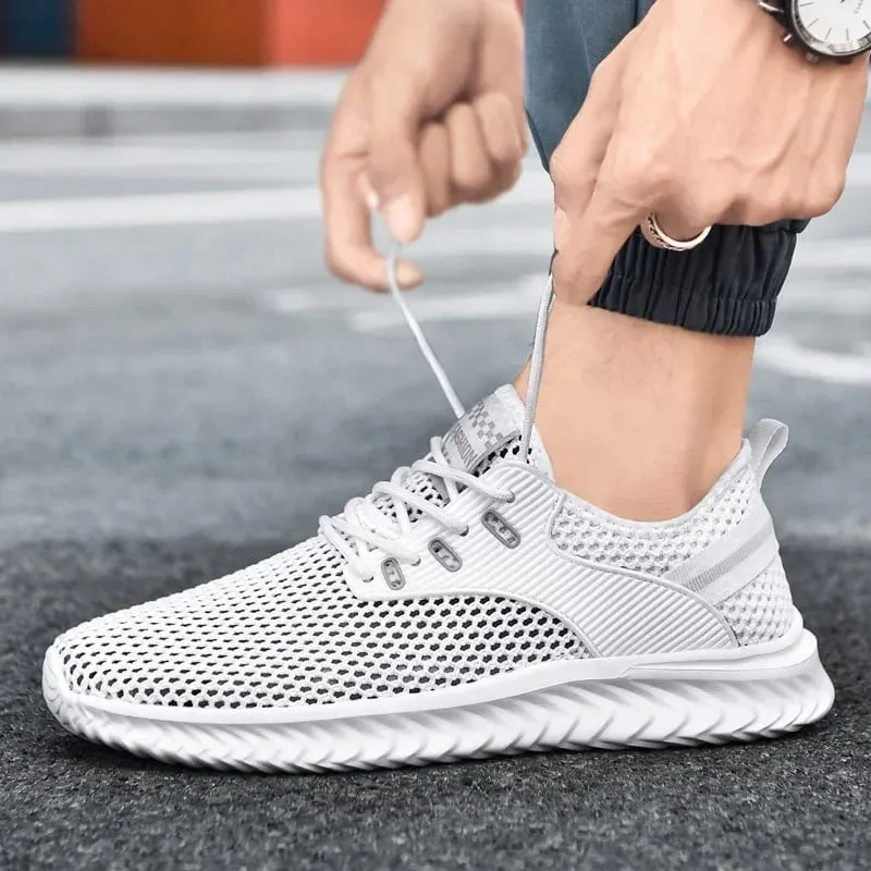 Men Sneakers Summer Mesh Breathable Casual Walking Shoes Solid Color Lace-Up Flat Comfort Walking Running Shoes Tennis Shoes — image 6