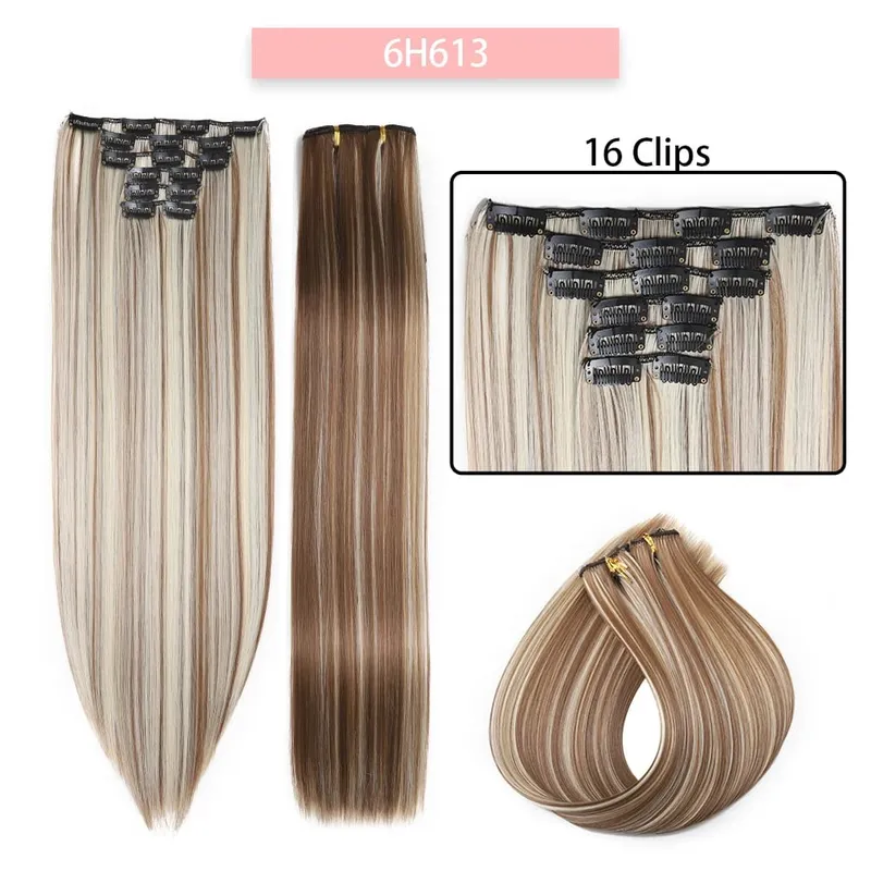24Inchs 16 Clips in Synthetic Hair Extensions Long Straight Hairstyle Synthetic brown Black Hairpieces Heat Resistant False Hair — image 16
