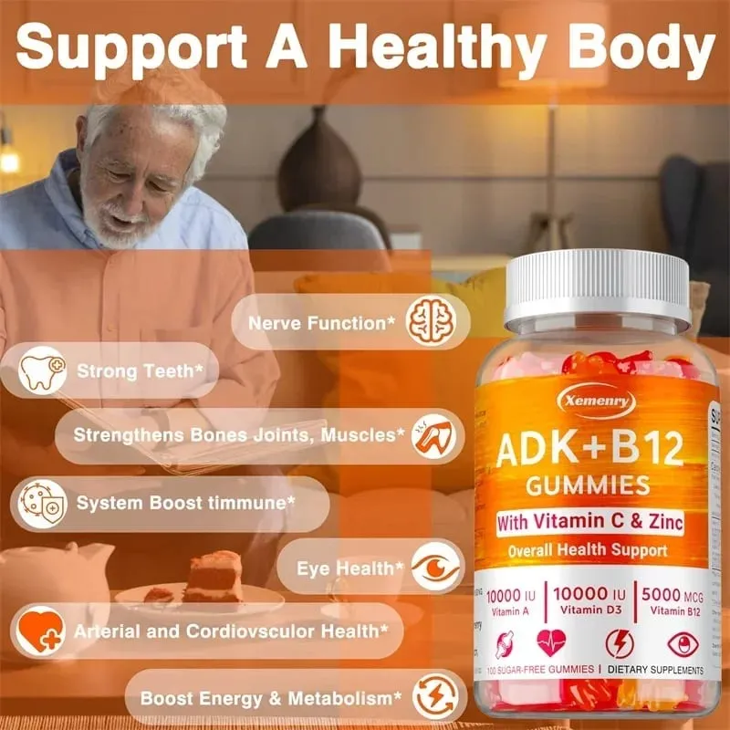 Vitamin D3 K2 + Vitamin B12 Gummies - Strengthen Bones Promote Brain and Cardiovascular Health Relieve Joint Pain