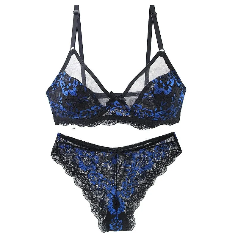 Set Bra Tebal Ultratipis 34/75 36/80 38/85 40/90 42/95 44/100 46/105 Pakaian Dalam Cup BCDE Lingerie Renda Bordir Transparan — image 4