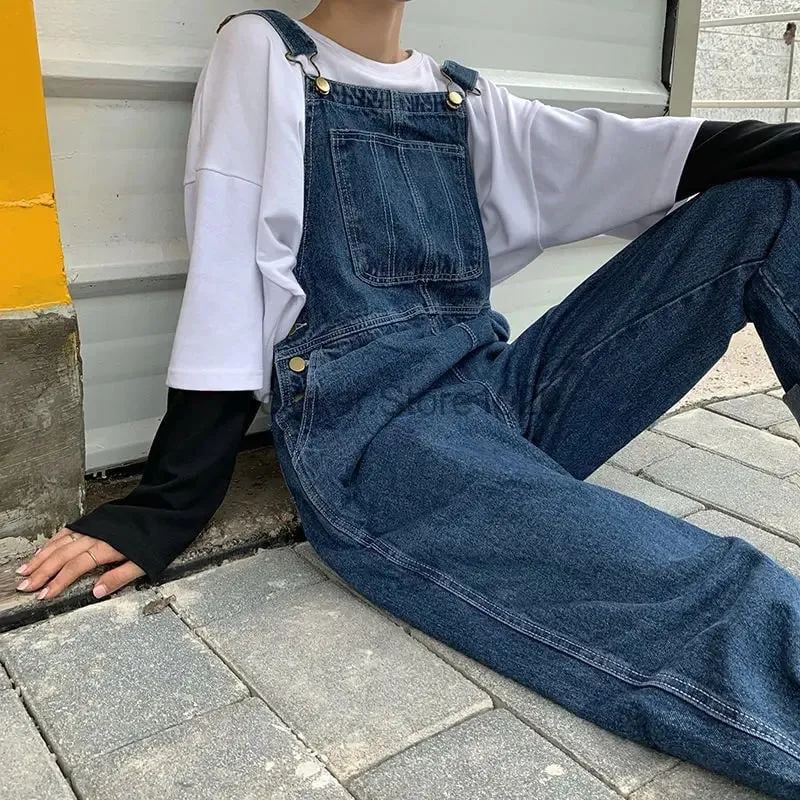New Men's Denim Overalls Casual Multiple Pockets Loose Splice Straight Rompers Fashion Adjustable Suspenders Jeans For Male — image 4