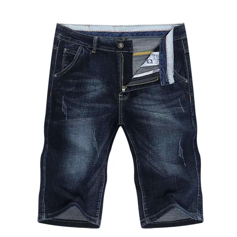 2025 Men Summer Shorts Jeans Men's Shorts Pants Dark Blue Straight Cut Denim Pants Streetwear Casual Stretch Mens Clorhing