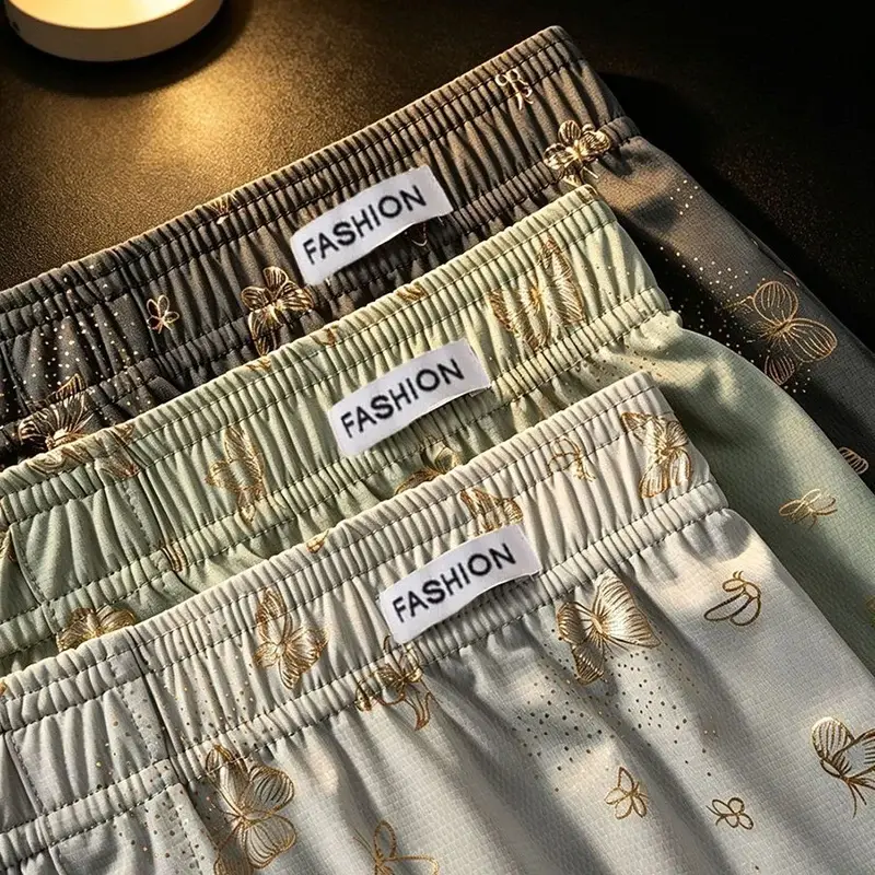 4 Parça Kelebek Baskı Erkek Kişiselleştirilmiş Aro Pantolon, Bol ve Nefes Alabilen Günlük İç Giyim, Erkek Moda Boxer Şort — image 3