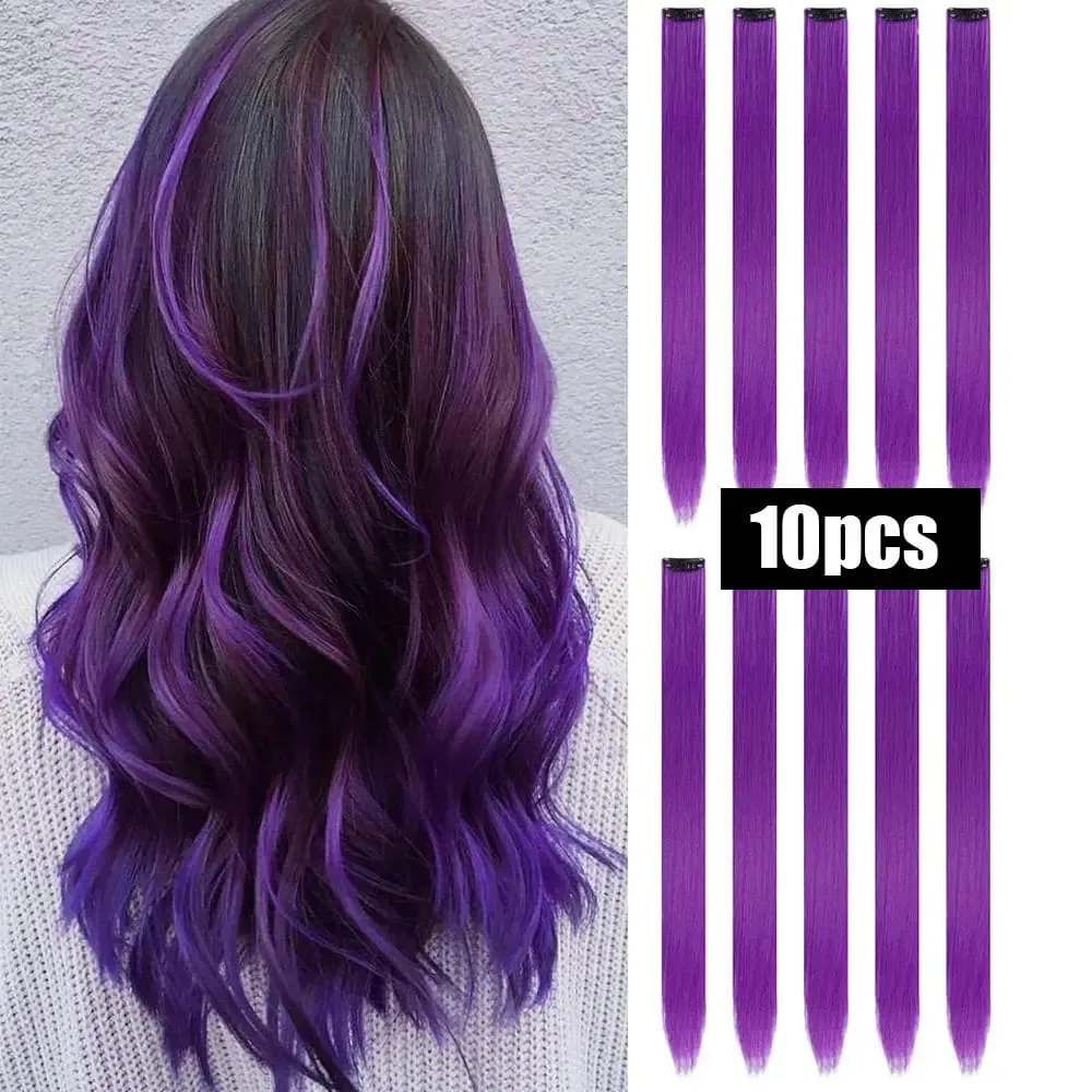 10 PCS Colored Hair Extensions Straight Hairpiece Multi-colors Party Highlights Clip in Synthetic for Women Girls Cosplay Gift — image 13