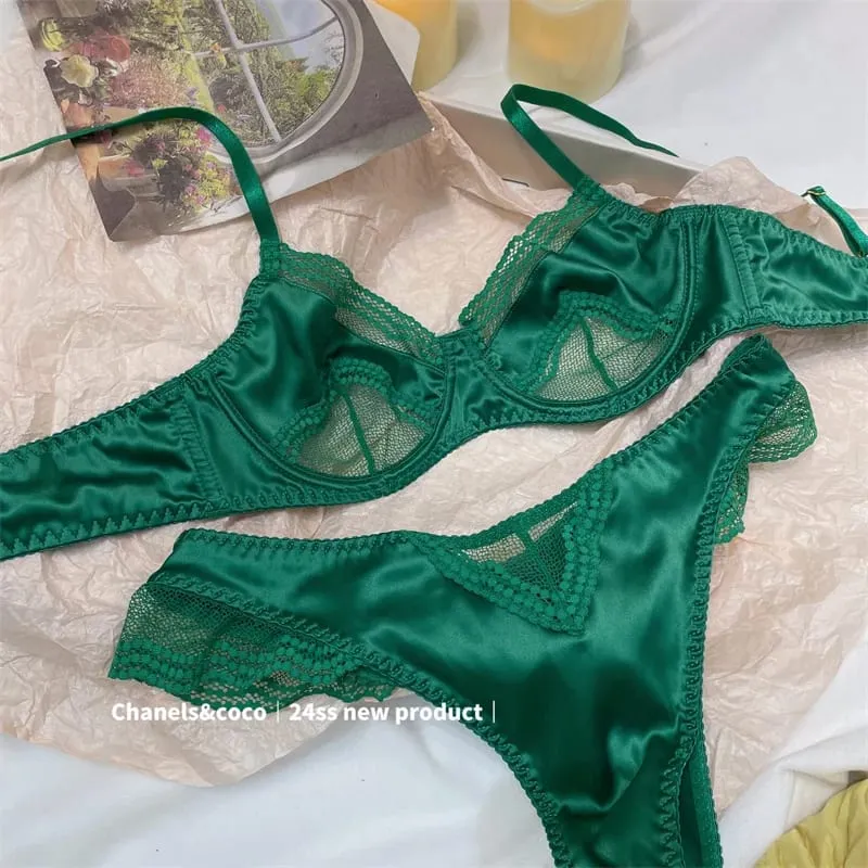 Kawaii Cutout Bra Set | A-Cup Push-Up Magic | Sakura Lace Edging | Japanese Slimming Bralette with Pads Sex AB Cup Bras — image 10