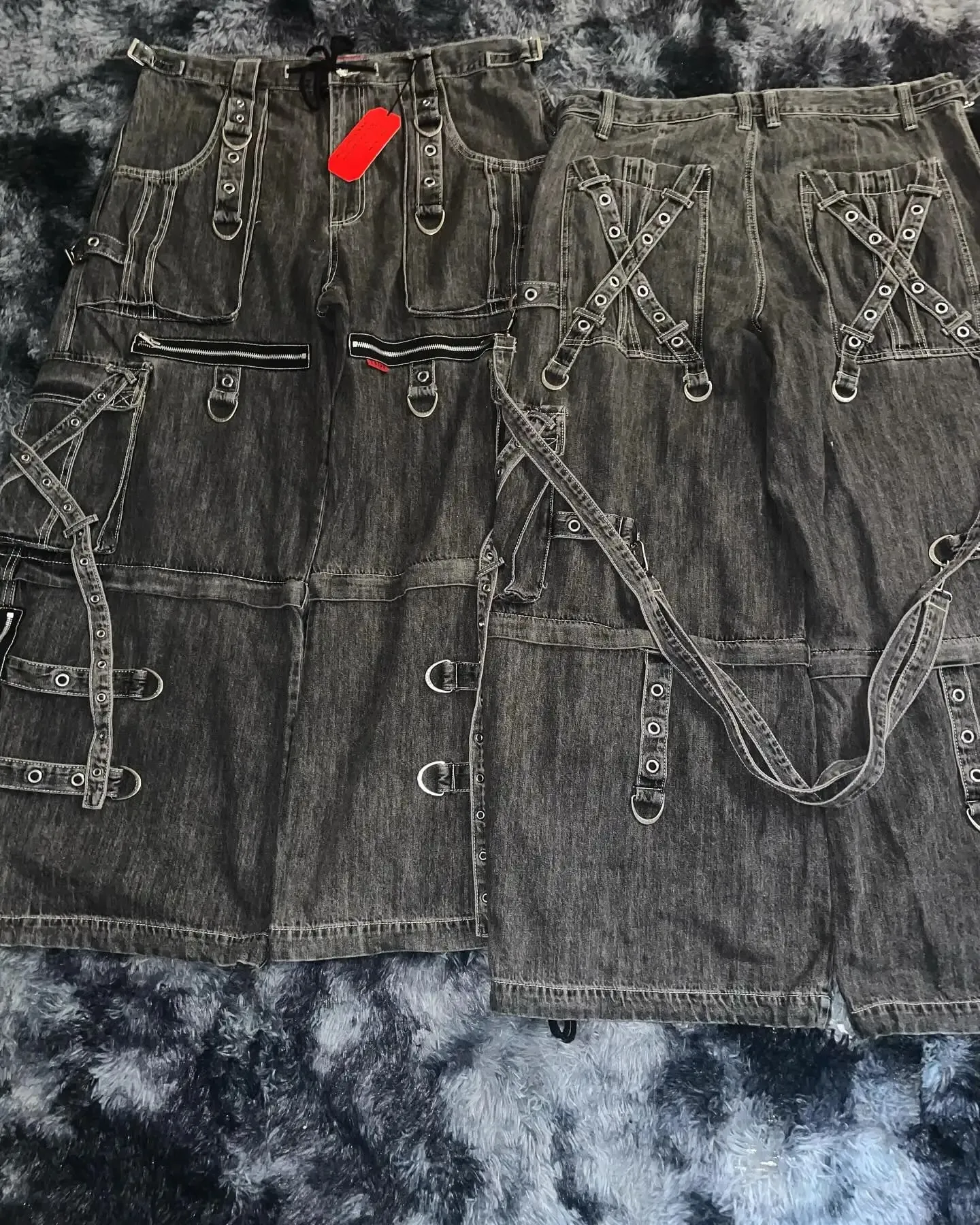 Men Gothic Punk Strap Denim Cargo Pants Black Multi Buckle Baggy Fit Streetwear Trendy Urban Fashion Washed Vintage Casual Jeans — image 2