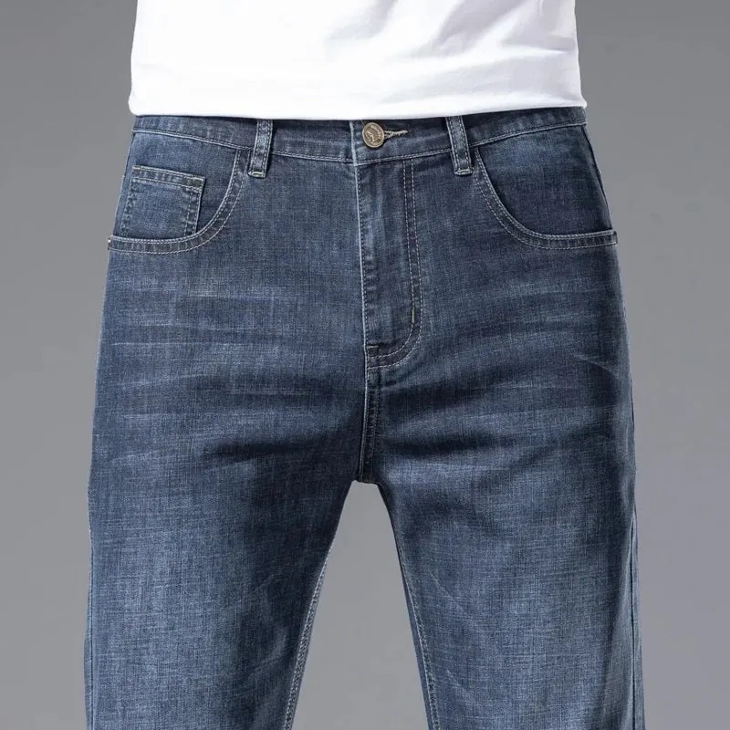 2024 Men's New Autumn Straight Casual Jeans Light Blue Classic Breathable Comfortable No Ironing Stretch Denim Trousers Male — image 11