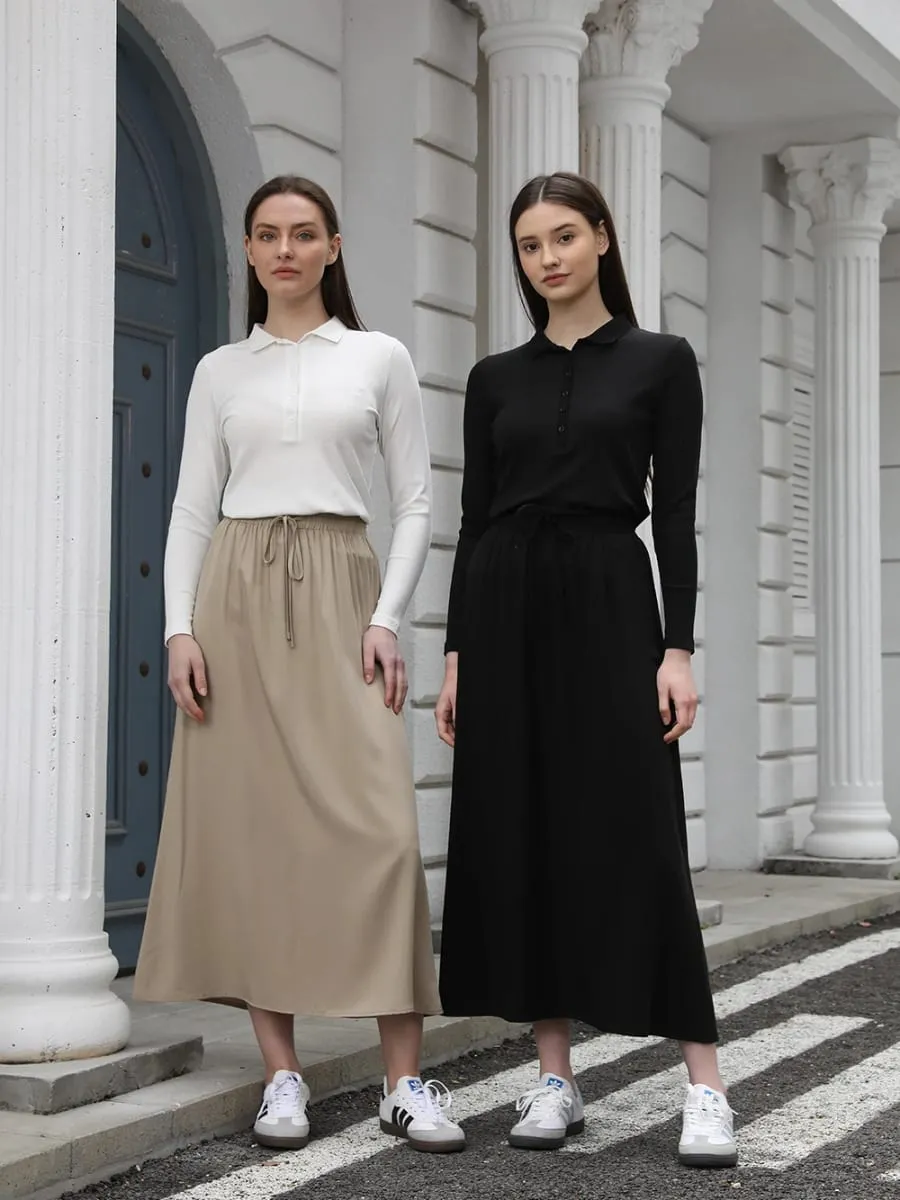 AP 2025 Spring and Summer Women Turn-down Collar Tee Soft Lady Cotton Blend Skirt Comfortable Casual — image 2