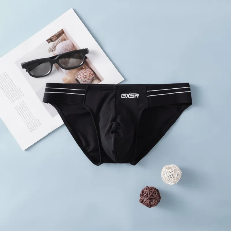 Solid color splicing side waist high fork men's briefs threaded ice silk fashionable low waist men's underwear — image 10