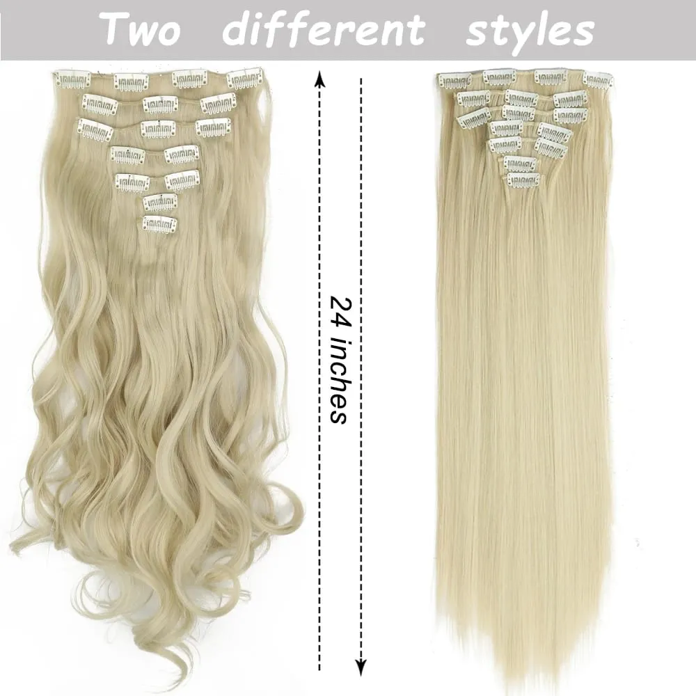 Long Straight Hairstyle 16 Clips 7Pcs/Set Hair Extensions Natural Synthetic Blonde Black Hairpieces Heat Resistant For Women — image 10