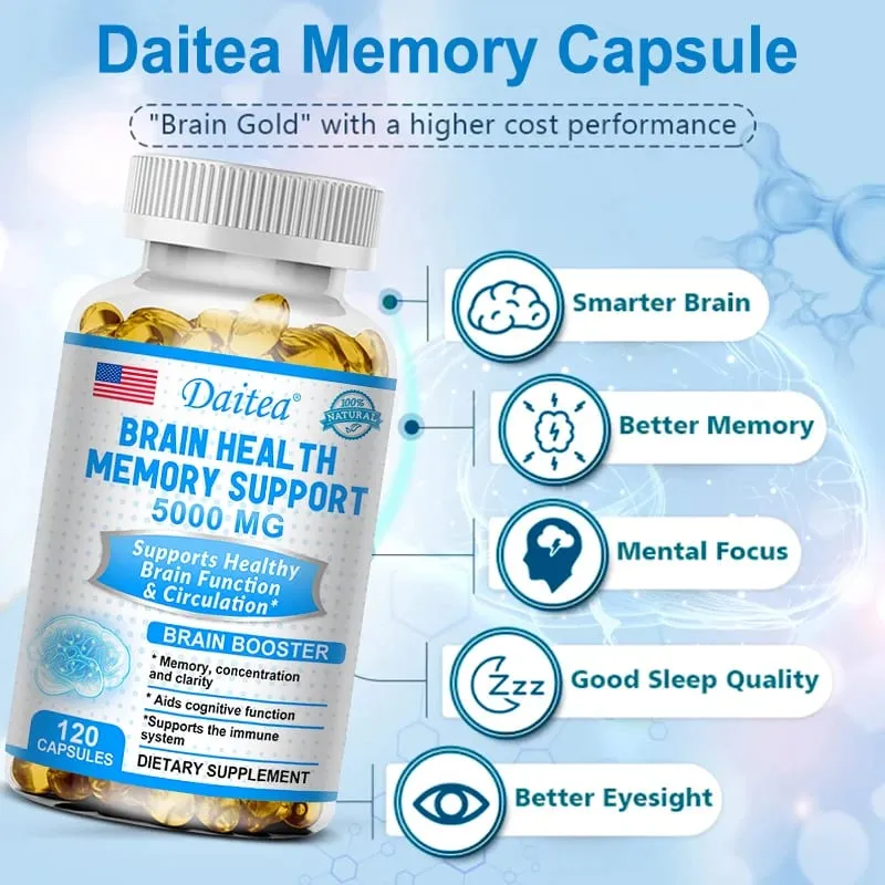 สุขภาพสมอง Nootropic Capsules 5000 มก. เพิ่มโฟกัสหน่วยความจำ & ความชัดเจน ฟังก์ชั่นความรู้ความเข้าใจและการไหลเวียนโลหิต ประสิทธิภาพทางจิต