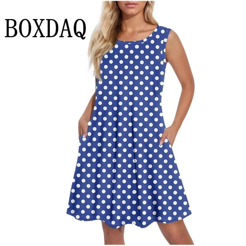 Polka Dots Pattern Fashion Women Mini Dresses Summer Sleeveless 3D Printed Street Ladies Trend Dress Plus Size Casual Vest Dress — image 5