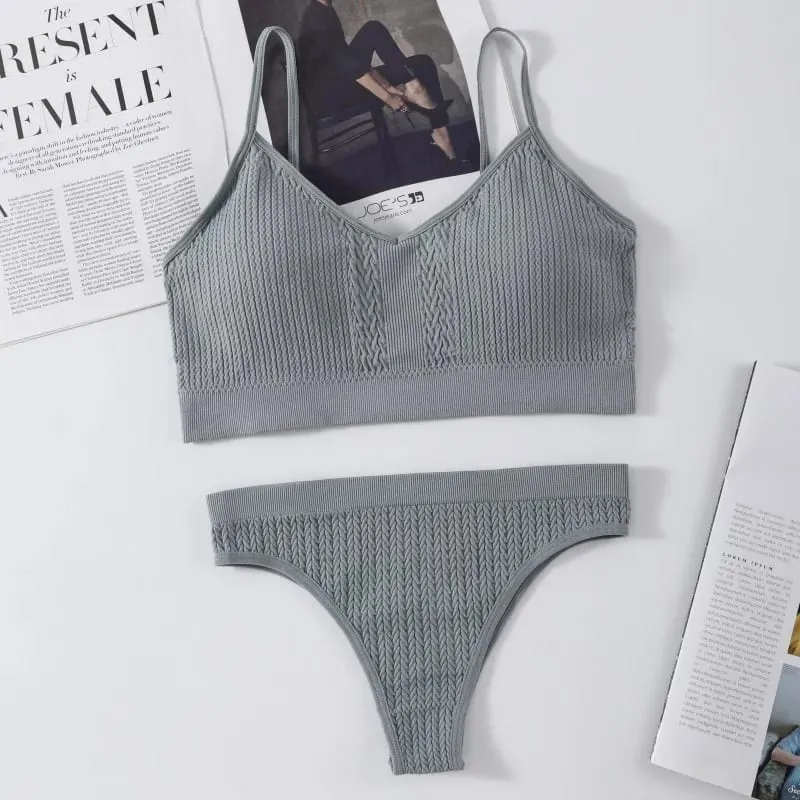 Women Seamless Bra Panties Set Push-Up Non-wire Bralette Low-Rise Briefs Sexy Lingerie Female Comfort Rib Sports Underwear Set — image 12