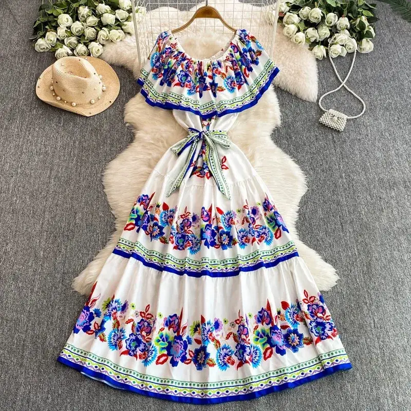 Pakaian Musim Panas Satu Bahu French Court Floral dengan Tali Pinggang untuk Penampilan Langsing dan Anggun — image 12