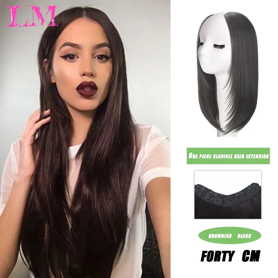 LM Synthetic Hair Extensions Long Straight U-Shaped Half Wig for Women Female Natural Black Blonde Hairpiece — image 2