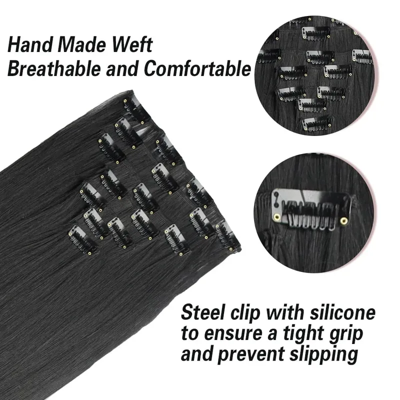 Long Straight Synthetic 16 Clips In Hair Extensions 7Pcs/Set High Temperature Fiber Black Brown Blonde Hairpiece For Women — image 4