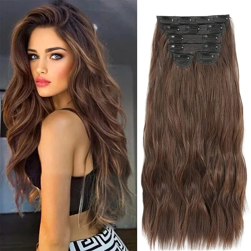 Extensions Long Synthetic Clip In Hair Wavy Clip In Hair Extensions 6Pcs/Set Piece Synthetic Ombre Blonde Brown Thick Hairpieces — image 10