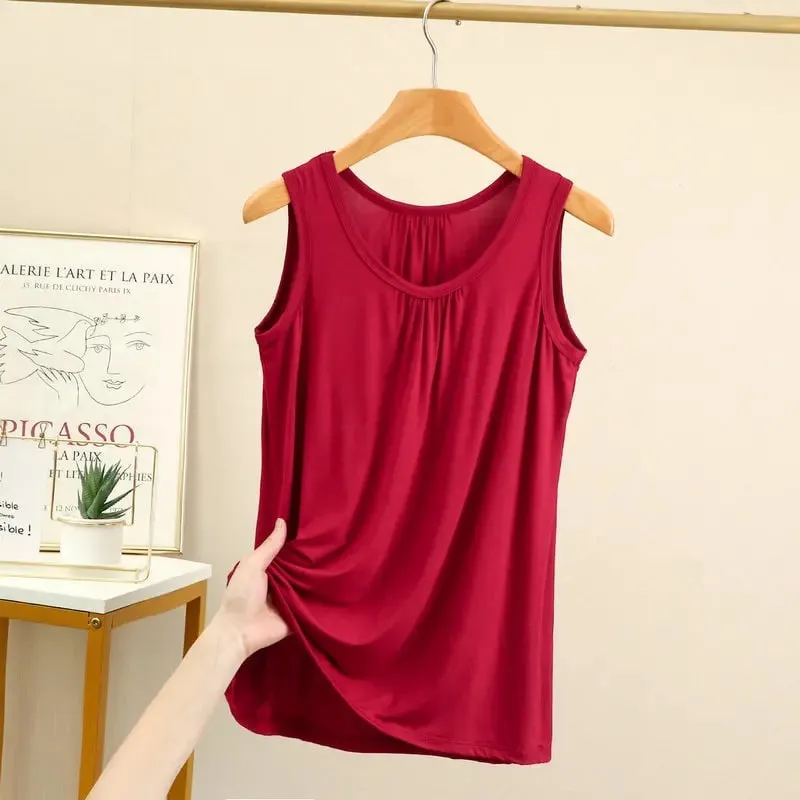 Large size Tank Tops Loose Folds Summer women Modal sleeveless Tshirts Solid color Homewear Top Bottoming Vest XL to 6XL