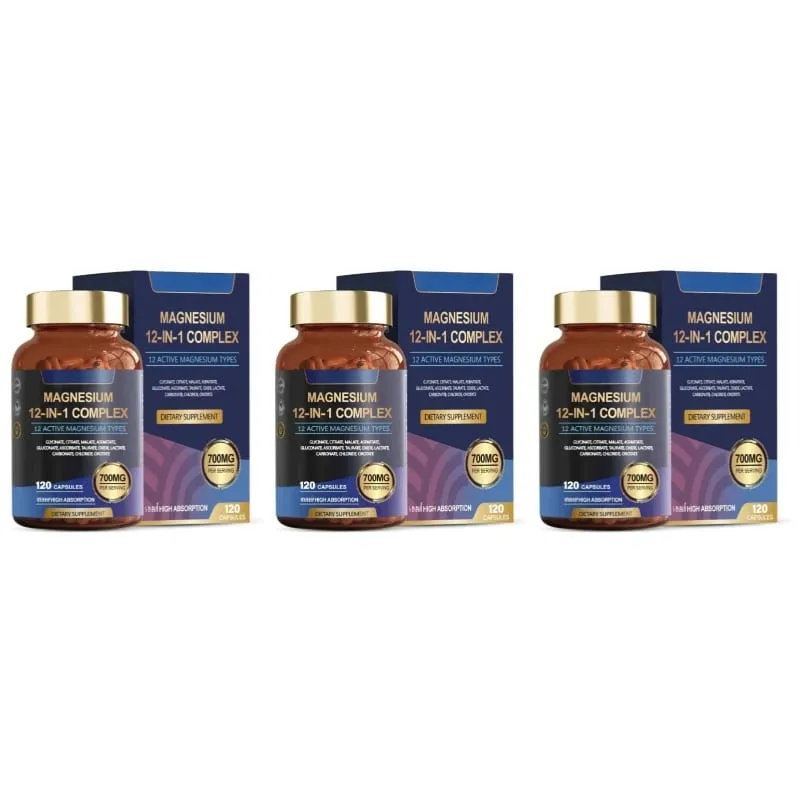 Kapsul Kompleks Magnesium 12-Dalam-1 12 Jenis Magnesium Aktif Penyerapan Tinggi Glisinat Sitrat Bentuk 120 Kapsul — image 9