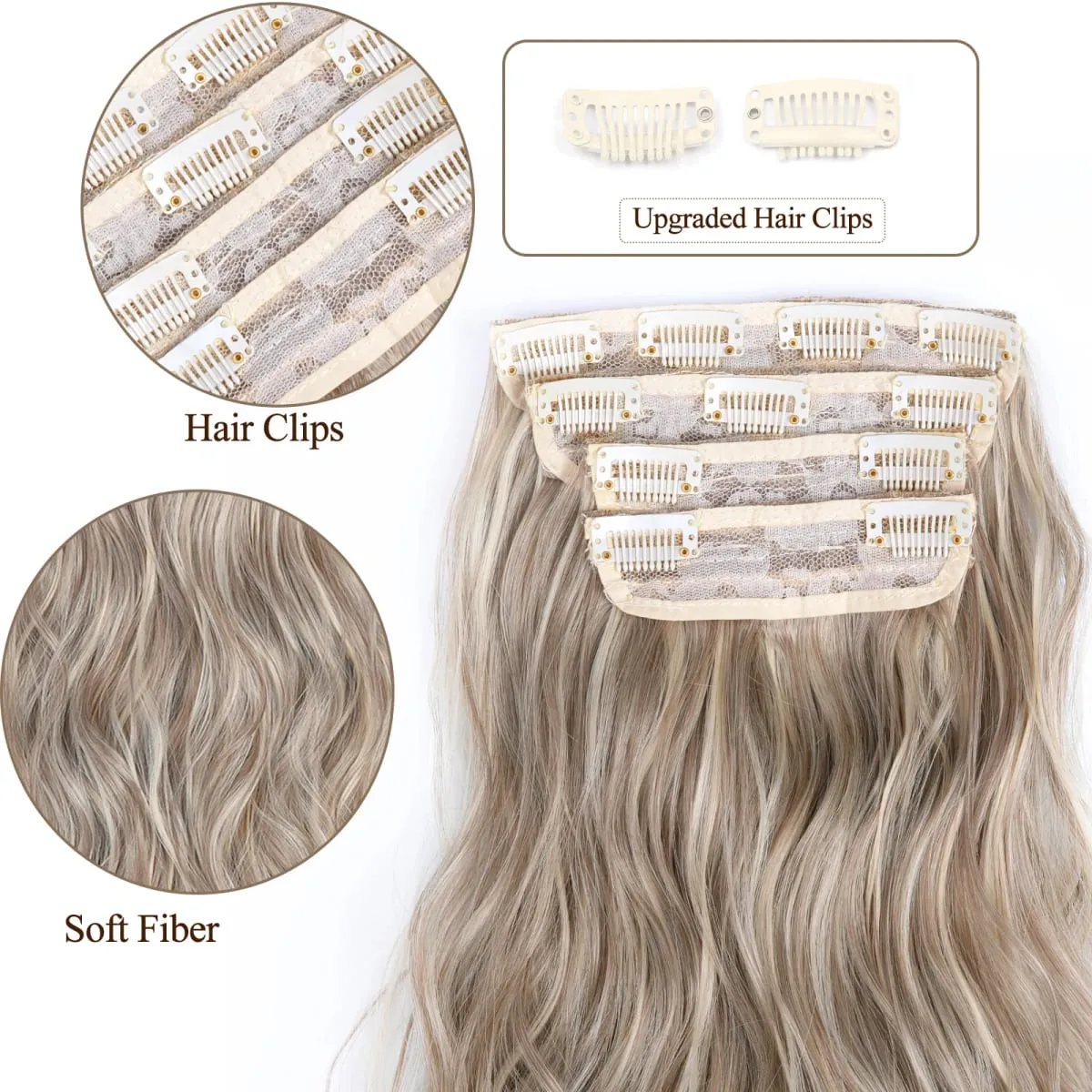linwan Clip In Hair Extensions 4 PCS Full Head 20 Inch Long Curly Wavy Synthetic Hair Pieces Natural Wavy For Women Girls Hair — image 4