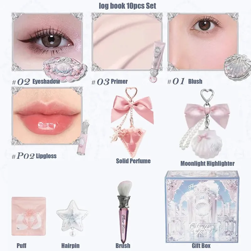 Flower Knows Shells Pearl Eyeshadow Essence Lip Honey Blush Cheek Makeup Front Ocean Gift Box Makeup Kit Full Professional — image 9