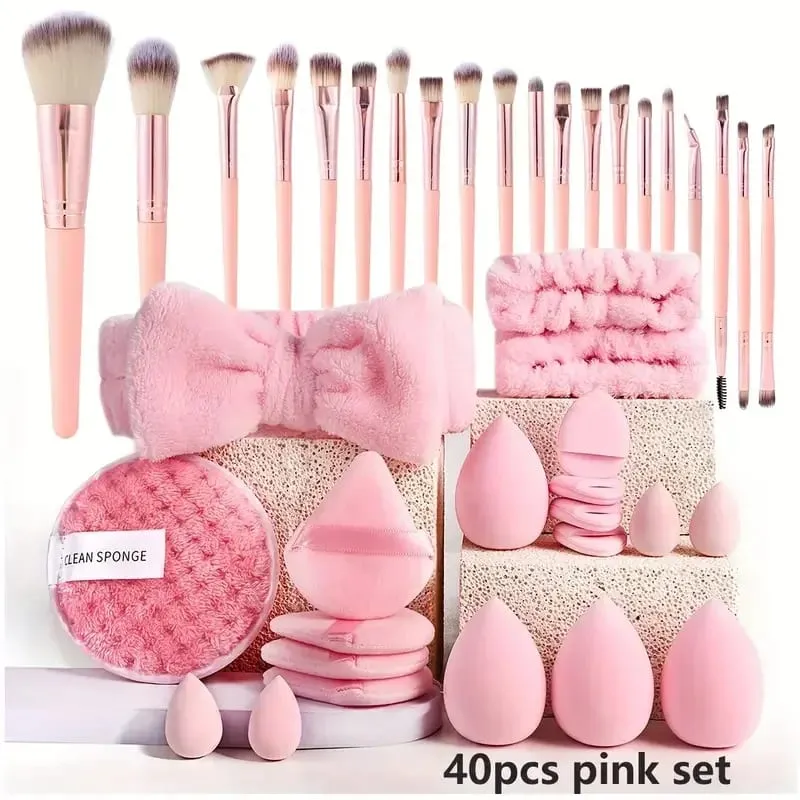 20/40ชิ้นแปรงแต่งหน้าและฟองน้ำชุดสีน้ำตาลแต่งหน้าพัฟความงามไข่สายรัดข้อมือแบบคาดศีรษะRemoverชุดเครื่องมือแต่งหน้าของขวัญ