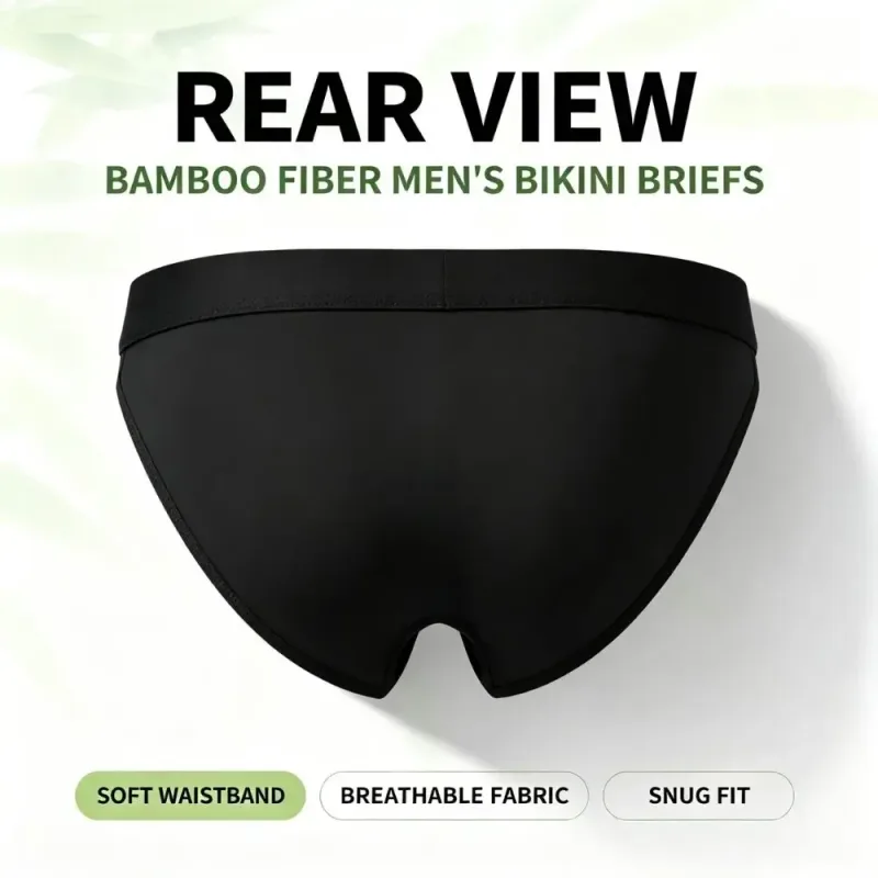 Calzoncillos de bikini de corte alto para hombres de fibra de bambú suave Bolsa integrada Ropa interior atlética que absorbe la humedad para entrenamiento en gimnasio 1 juego de 3 piezas