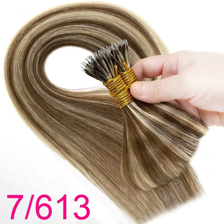 Micro Ring Hair Extension Ombre 100% Virgin Human Hair Extensions Nano Ring Micro Beads Tip Thick Full Head 18"-30"extensiónes — image 20