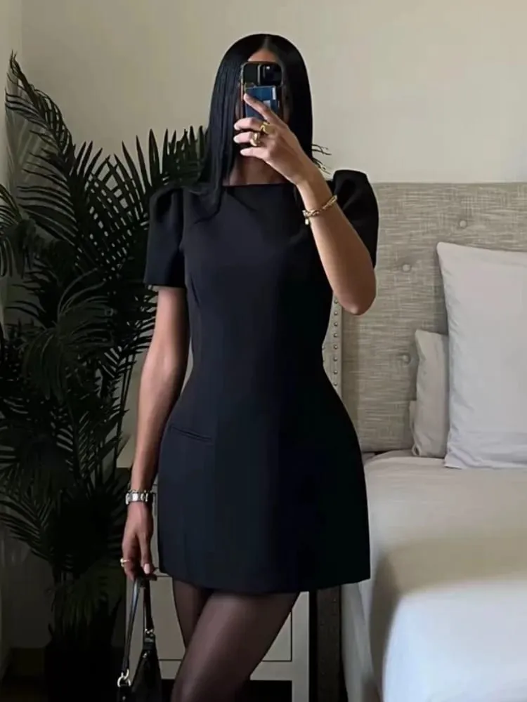 Fashion Evening Party Female Short Dresses Elegant Black Short Sleeve Women's Mini Dress 2026 New Lady Chic Evening Party Robes