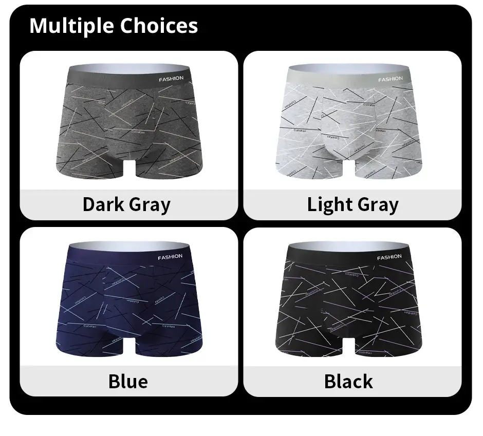 4pcs Men's Underwear, Comfortable, Soft and Fashionable Daily Line Print Intimate Boxer Briefs, Sporty and Breathable Boxers