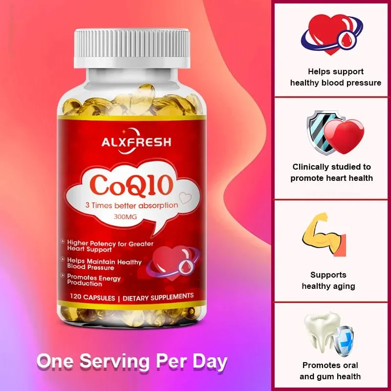 Alxfresh CoQ10 300mg- 3x Absorption | 120/60 serving | Coenzyme Q-10 | Non-GMO Gluten Free Vegan | Dietery Vitamins Suppelment