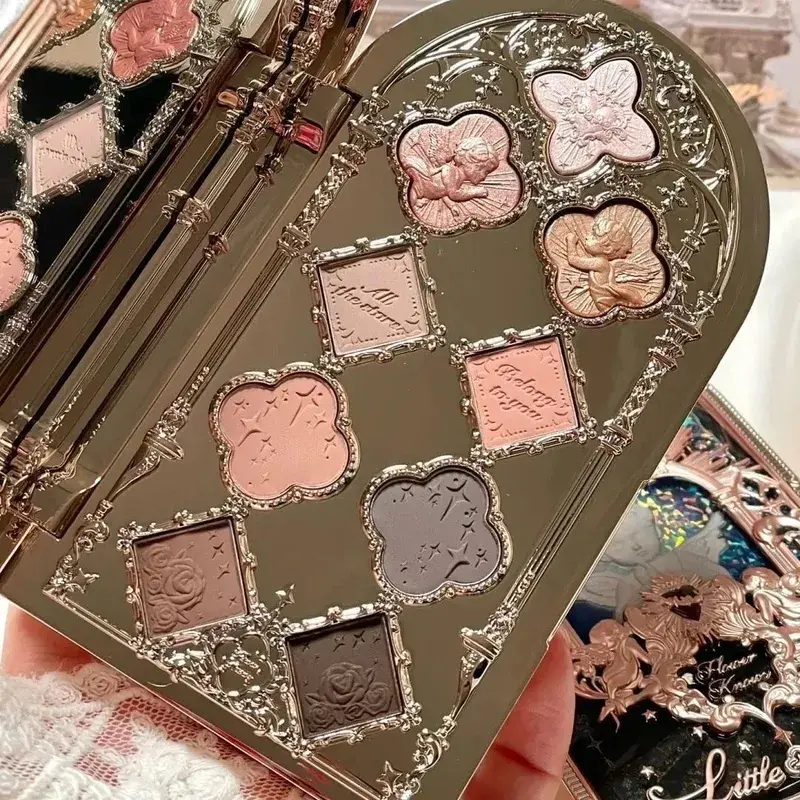Flower Knows Little Angel Eyeshadow Palette Hand Mirror Brush Set Delicate Matte Glow Shimmer Flowerknows Edens Angel Eyeshadows — image 4