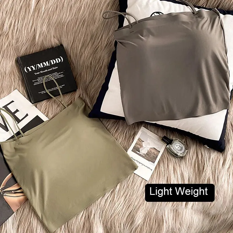 2PCS/Lot Ice Silk Beauty Back Camisole Top For Women with Chest Pad Fixed Cup Inner Wear Outer Wear Summer Female Bandeau — image 9