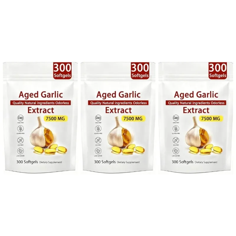 Capsule molli di estratto di aglio invecchiato Supporto per l'equilibrio immunitario inodore Formula quotidiana ricca di antiossidanti 7500 Mg Vitalità cardiaca 300 capsule molli — image 10