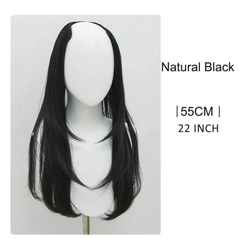 22Inch Synthetic Hair Extensions Blends Well Long Layered Straight Wavy V-Shaped Hairpieces Brown Hair Extension