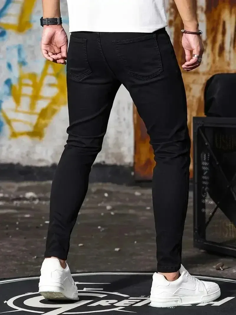 Men Jeans Stretch Skinny Denim Pants Solid Color Black Blue Spring Luxury Street Harajuku Hip-Hop Style Slim Fit Trousers Brand — image 3