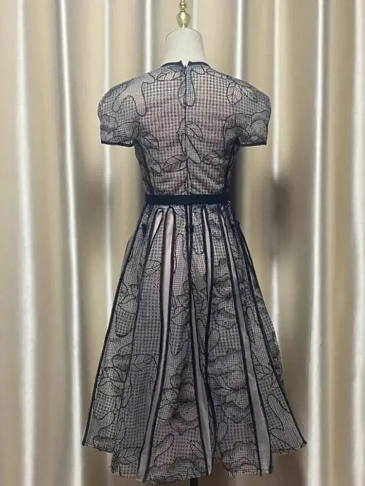Elegant Dress O-neck Embroidery Gauze Patchwork A-line Solid Women's Evening Party Dresses 2026 Spring New Fashion 35Z927 — image 6