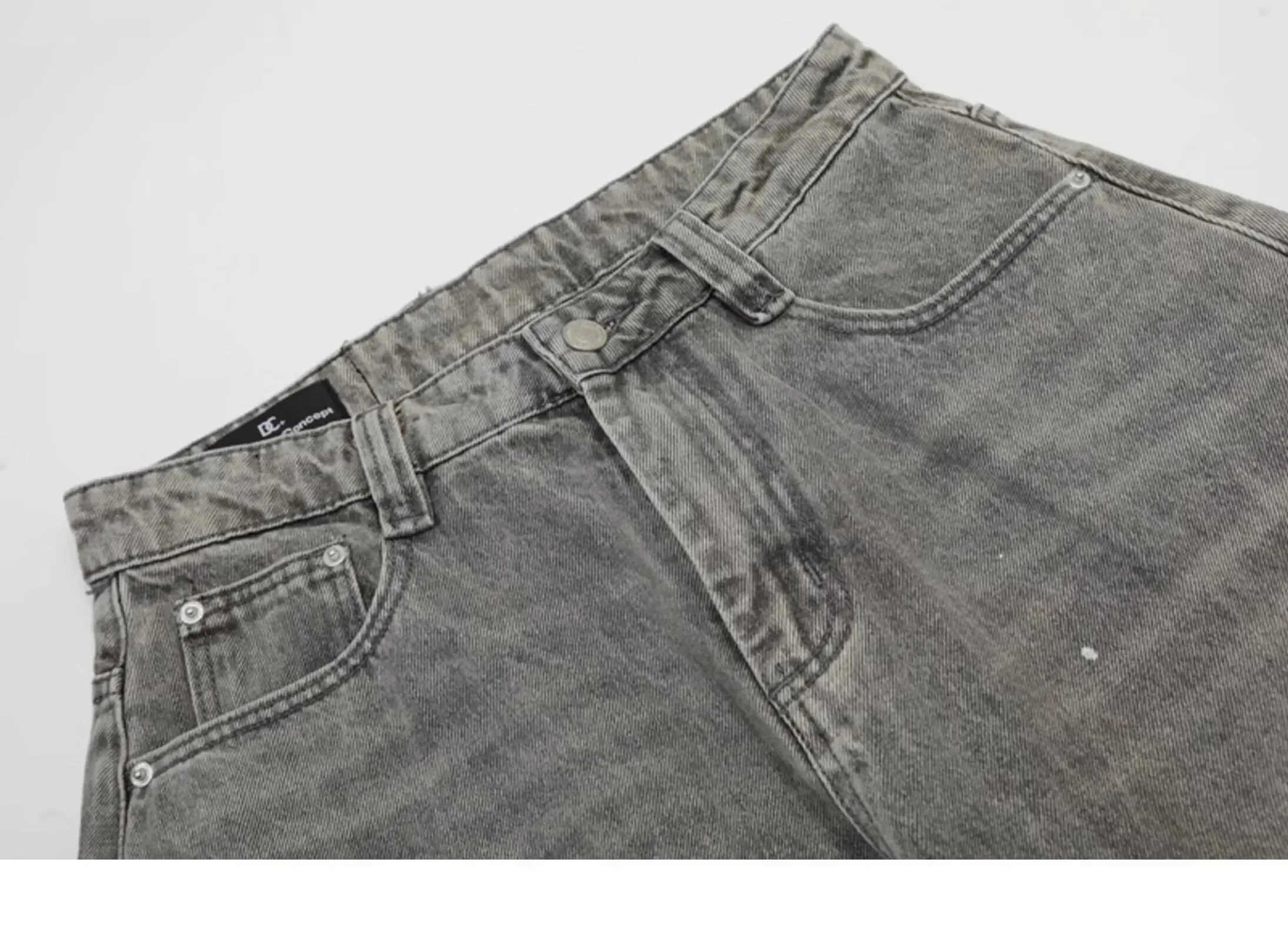 Spring and Autumn Retro Washed Vintage Grey Splash Ink Curved Knife Jeans for Men and Women Trendy Brand American Street Loose P — image 6