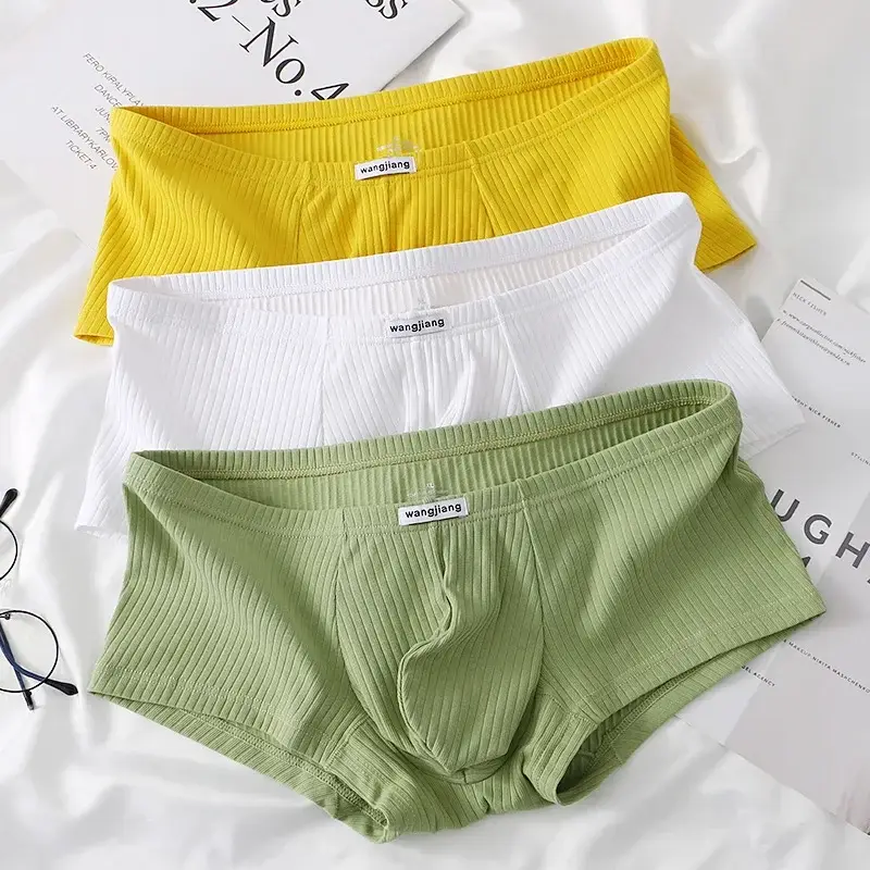 1PCS/3PCS/9PCS Men Boxer Shorts Low-rise Solid Color Ribbed Panties Underpants