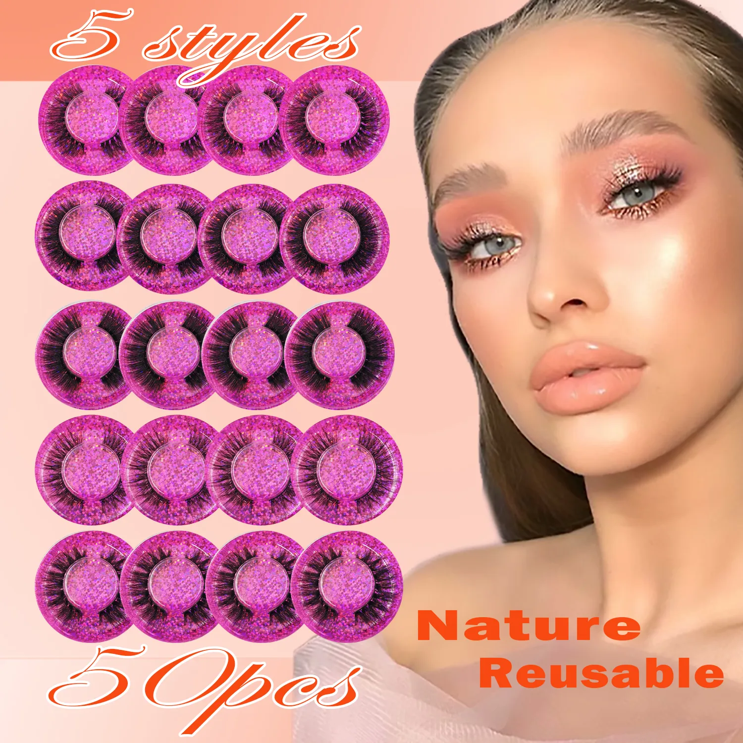 Wholesal 50Pairs Cat Eye Lashes Natural long Mixed Style Curling Fluffy Eyelashes Reusable Portable Individual Packing Faux Lash — image 3
