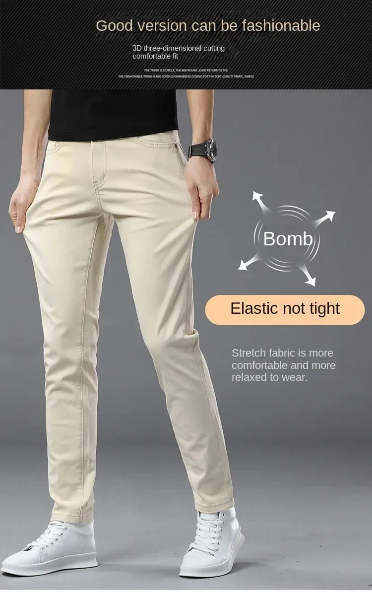2025 spring/summer high end luxury fashion jeans for men elastic trend versatile slim fit simple and casual pants — image 9