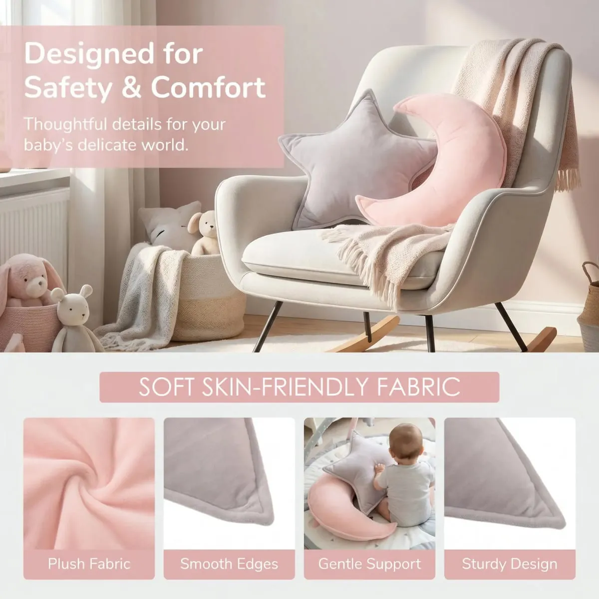 Oreillers lune et étoiles, 2 pièces, coussins décoratifs doux pour chambre de bébé, oreiller de décoration de berceau pour chambre à coucher et salon — image 6