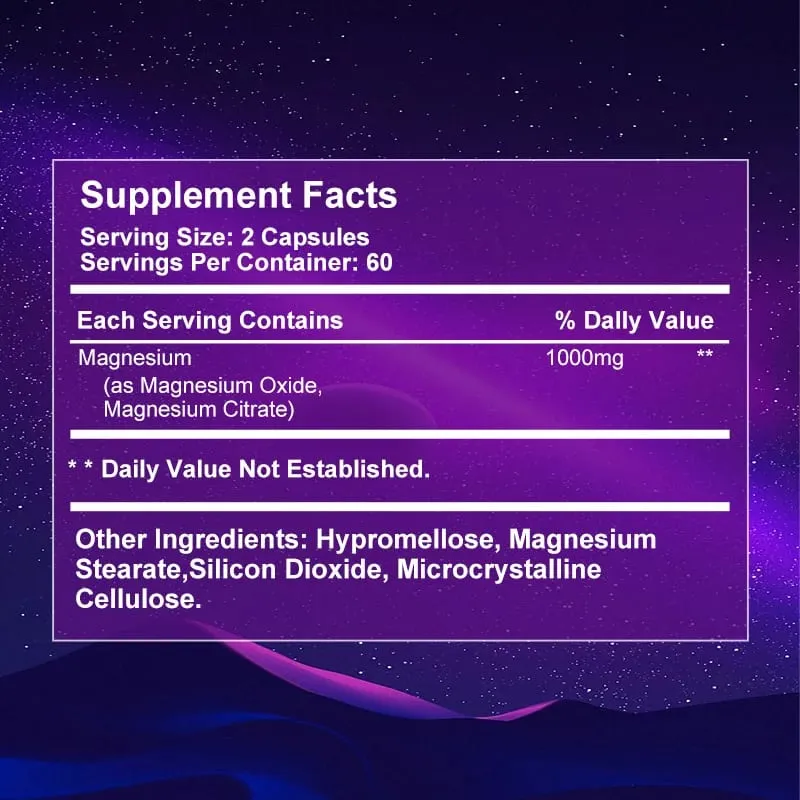 Magnesium Citrate Capsule 1000 Mg - Support for Women & Men Non-GMO Veggie Capsules - 60/120 Capsules