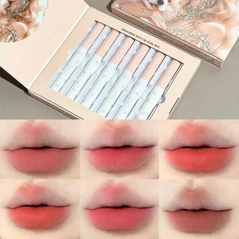 6 Colors Matte Velvet Lip Mud Sers Waterproof Lasting Nude Liquid Lipstick Red Lip Tint Nourishing Lip Clay Cosmetic Kits