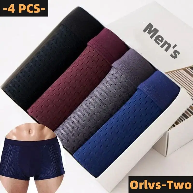 4 PCS/Lot Men's Panties Ice Silk Underpants Breathable Summer Man Shorts Boxers Underwear Homme Bamboo Hole Large Size 2XL-6XL — image 1