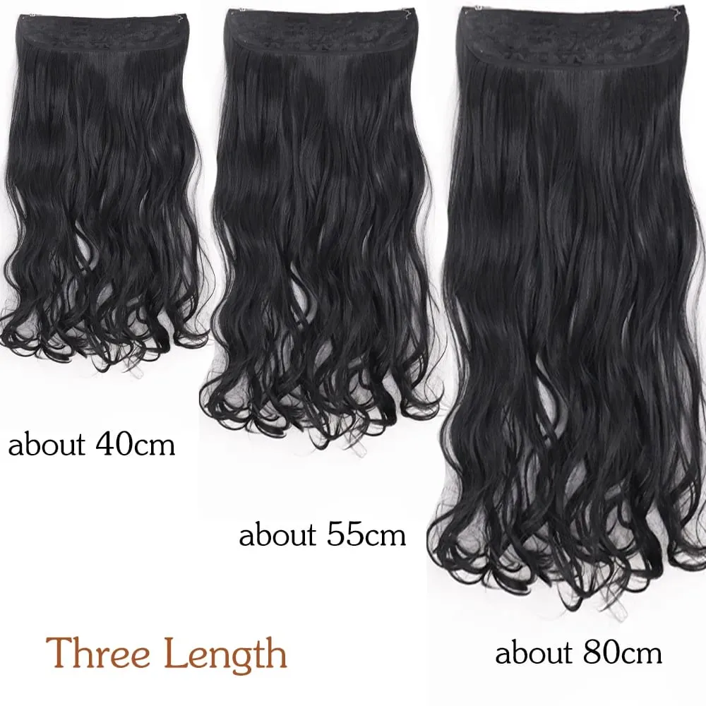 Synthetic No Clip Hair Extensions Natural 16 22 32" Long Wavy Invisible Wire One Piece False Hairpiece For Women