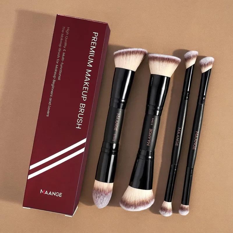 4 st Dubbeländade makeupborstar Set med Box Foundations Powder Conceal Blush för ögonskugga Basic Brush Nybörjarresor