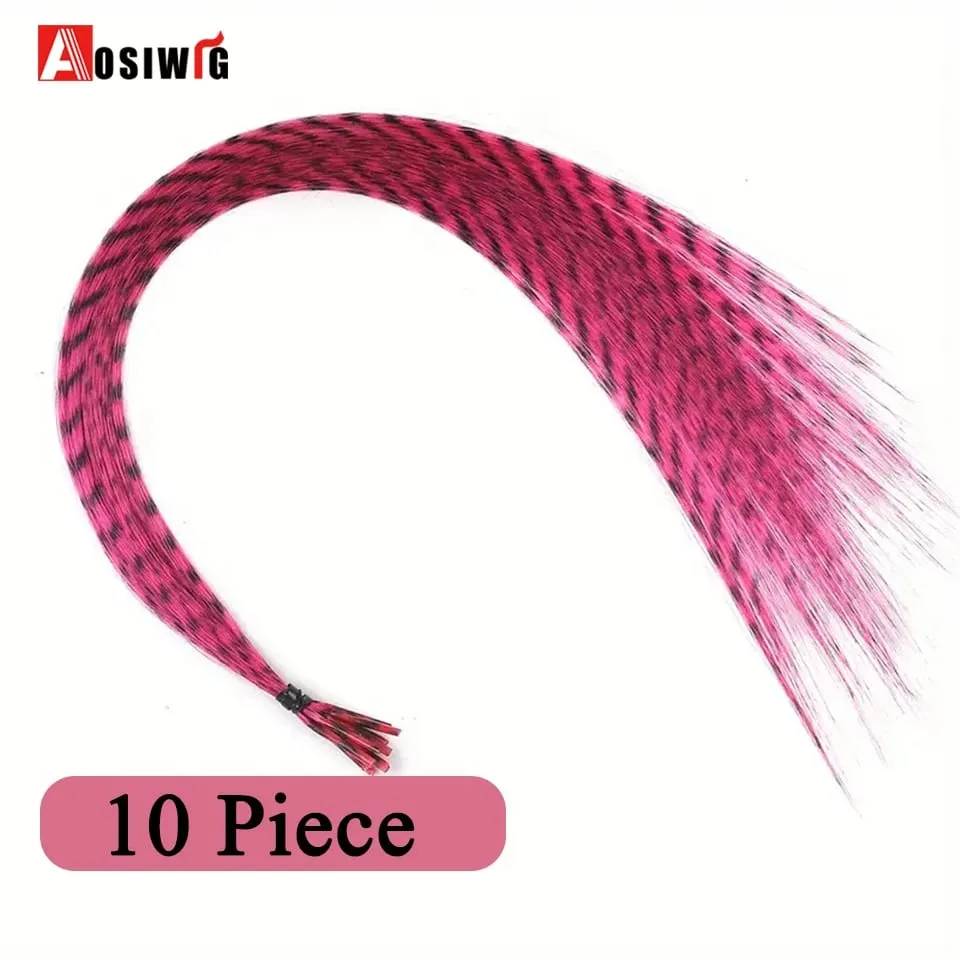 Feather Hair Extensions Colored Synthetic Clip In Hair Feather Colorful False Hair Extension Mixed Color Straight Hair For Women — image 14