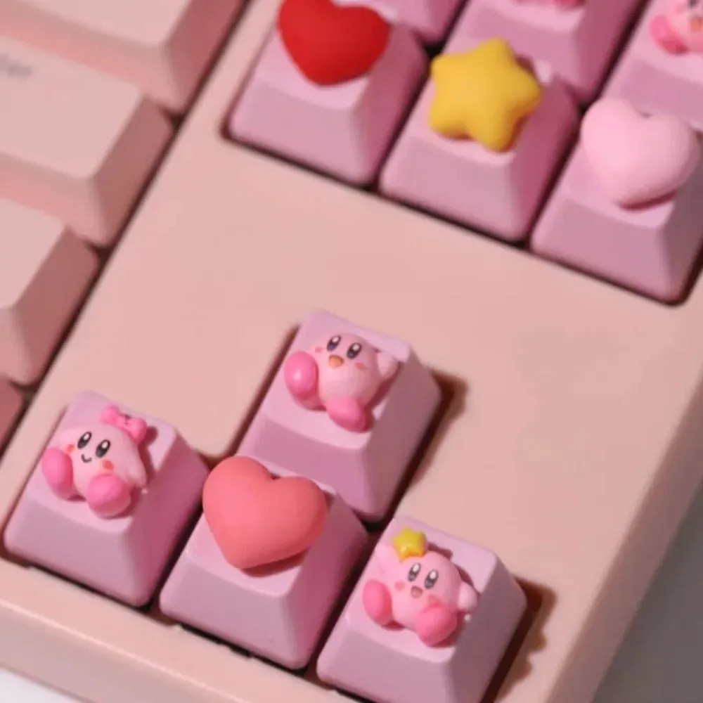 Kirby Keycaps Keyboard for Mechanical Cute Key Cap Suit Button Personalized Keycaps DIY Key Cap Anime Cartoon Pink 3D Keycaps — image 2