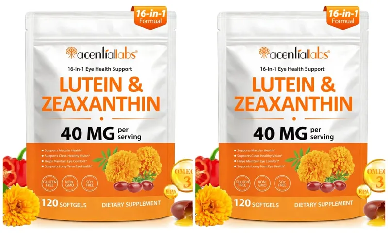Acentiallabs Lutein Zeaxanthin Softgels 40mg Lutein & 8mg Zeaxanthin 120 Count Blue Light Filter Macular Protection Eye Care